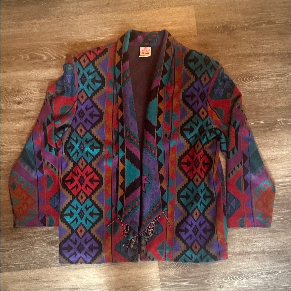 Vintage Aztec Design Cardigan with Hidden Pockets